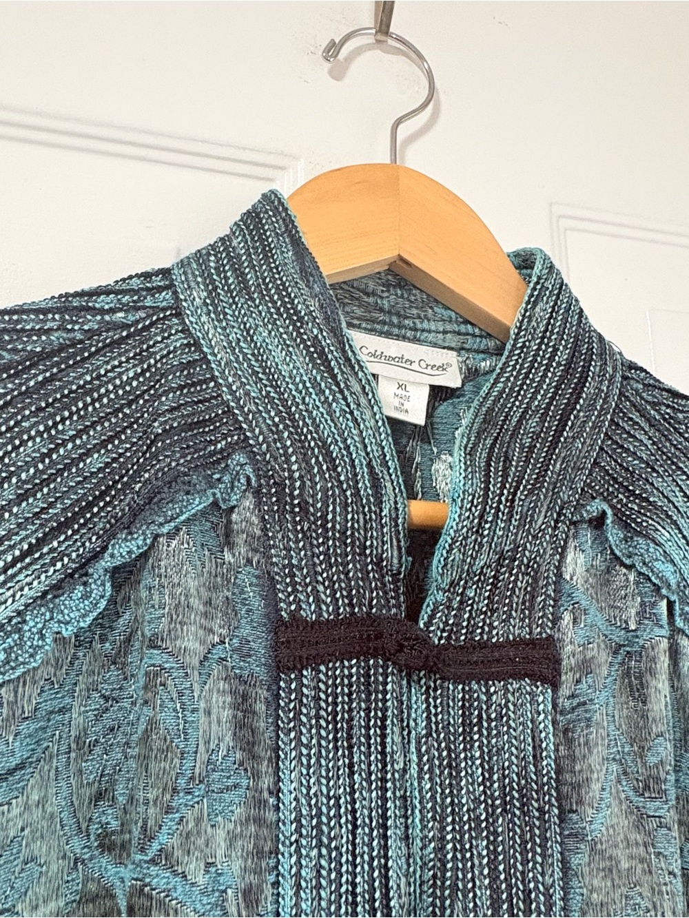 Vintage-Inspired Teal Brocade Jacket with Mandarin Collar Size XL - Picture 5 of 16